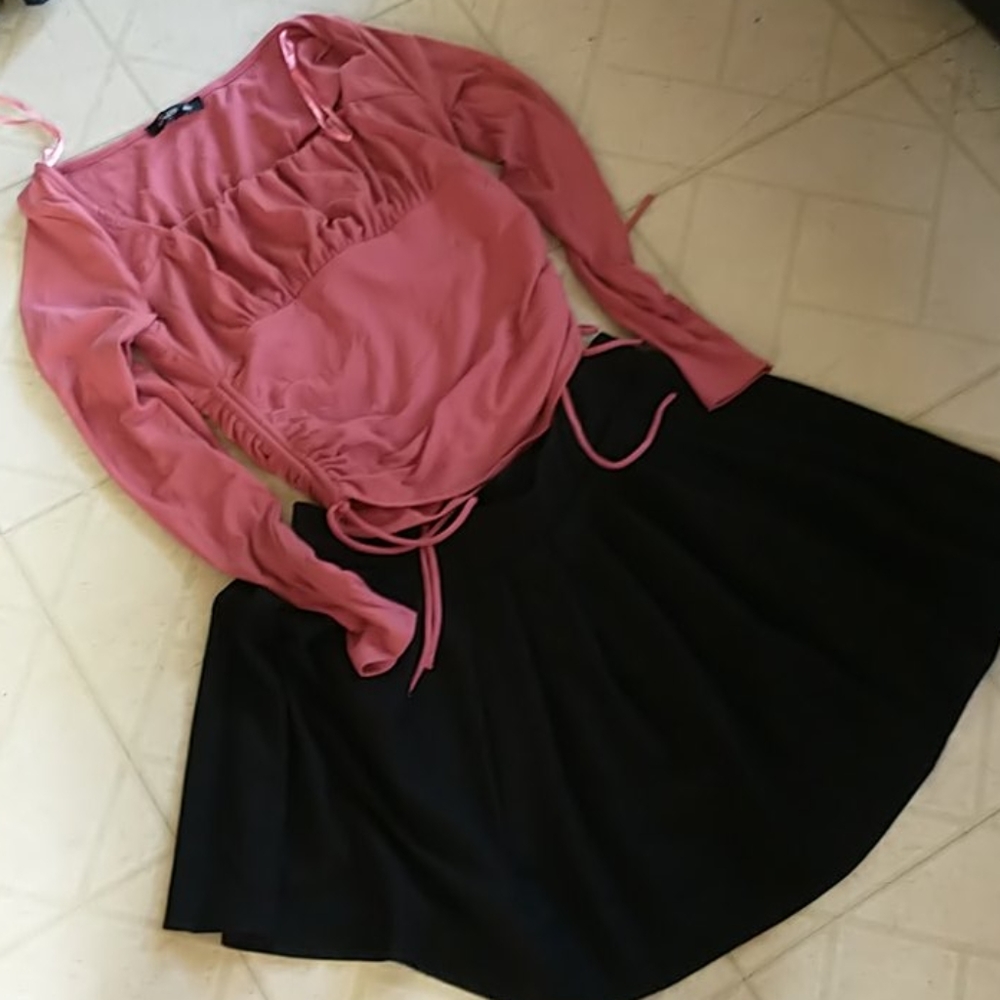 Black Skirt and pink  blouse